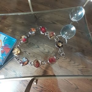 Silver Multi-Color Dried Flowers Bracel